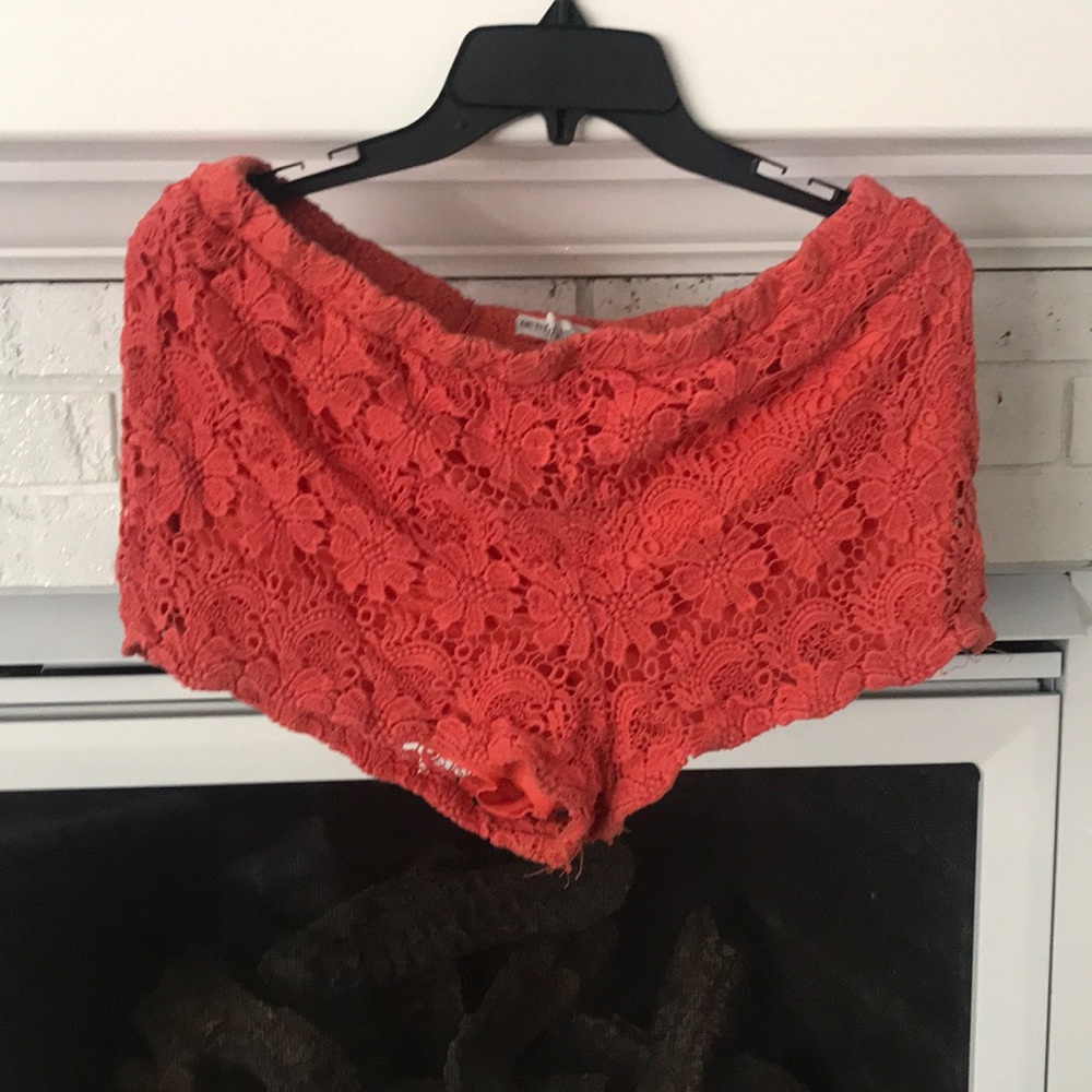 Orange lace shorts
